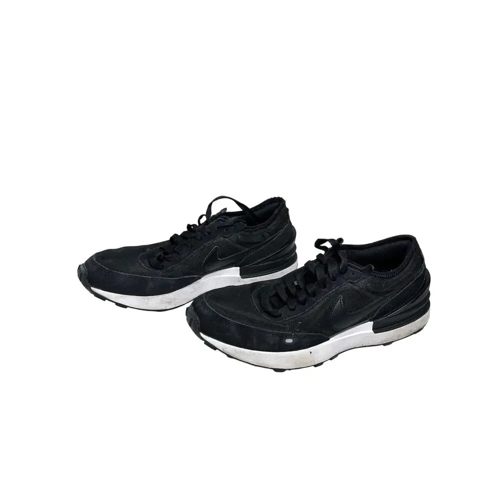 Nike Waffle One Black White Mesh Suede Sneakers Boys 7Y Low Top Womens 8.5